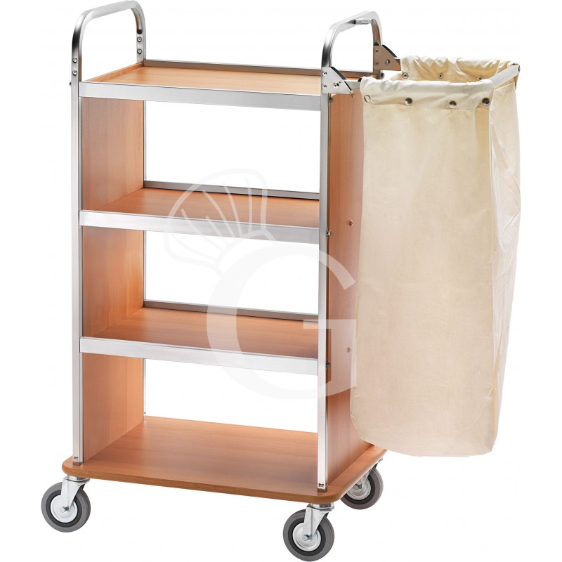 Carrello portabiancheria in acciaio inox con braccio pieghevole L 700 mm x P 500 mm x H 1230 mm, color noce