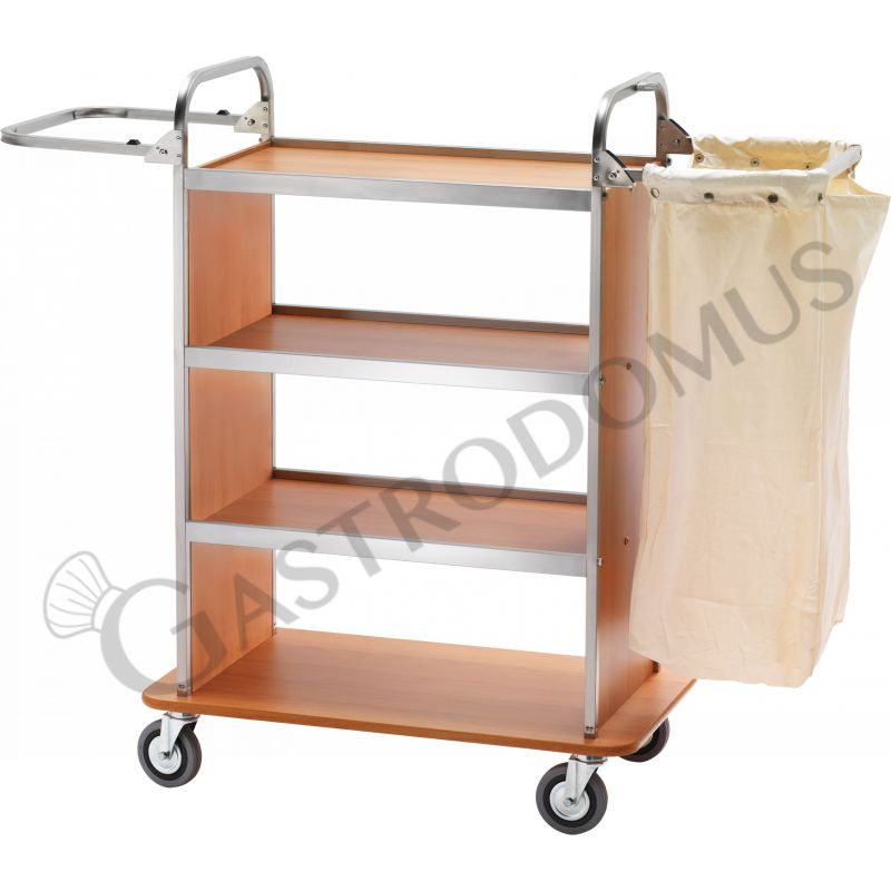 Carrello portabiancheria in acciaio inox con braccio pieghevole L 900 mm x P 500 mm x H 1230 mm, color noce