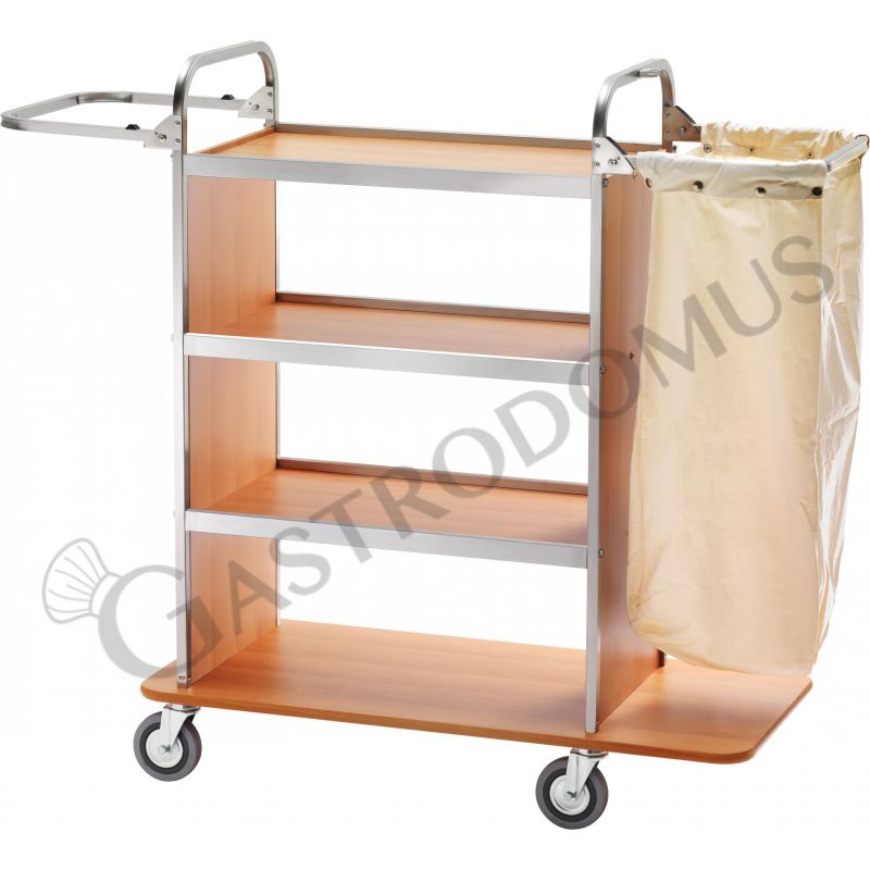 Carrello portabiancheria in acciaio inox con braccio pieghevole L 1100 mm x P 500 mm x H 1230 mm, color noce