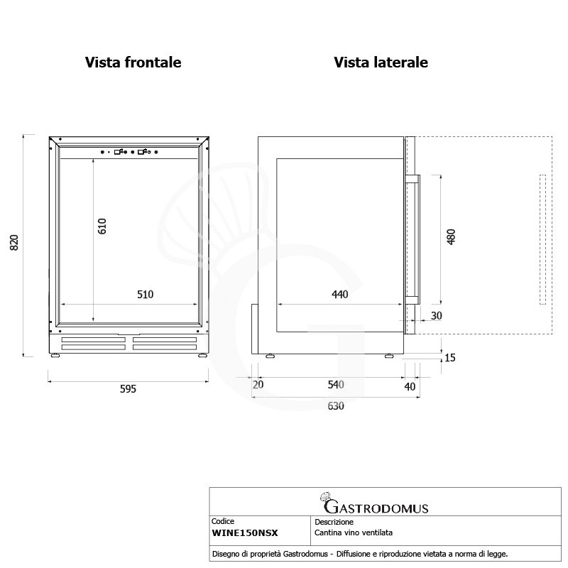 Cantina Vino Ventilata porta inox 150 LT 4 ripiani 36 bottiglie +5°C/+22°C