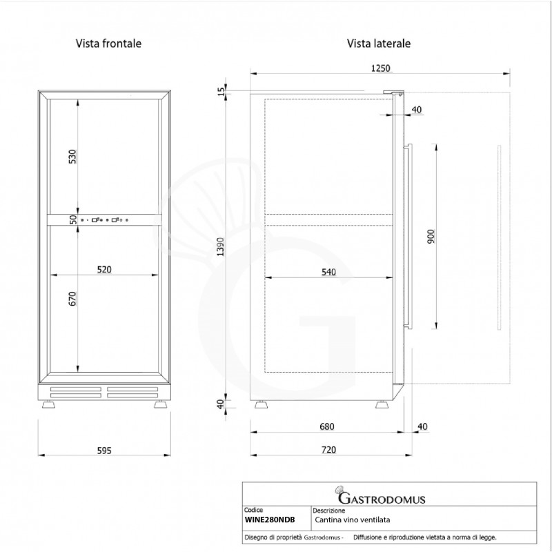 Cantina Vino Ventilata doppia temperatura 280 LT 7 ripiani 83 bottiglie +5°C/+22°C