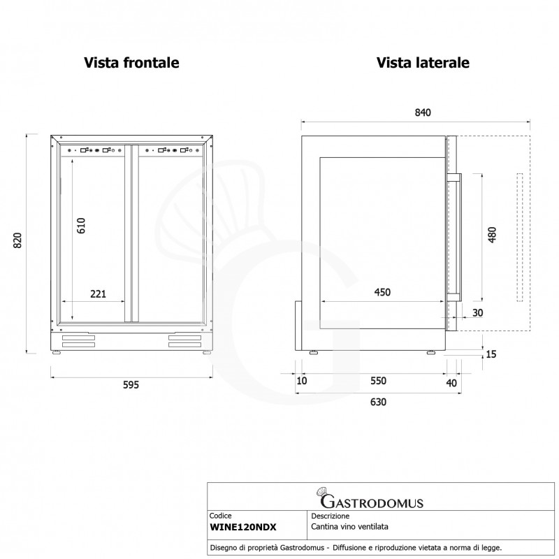 Cantina Vino Ventilata doppia temperatura porte inox 120 LT 12 ripiani 34 bottiglie +5°C/+12°C - +12°C/+22°C
