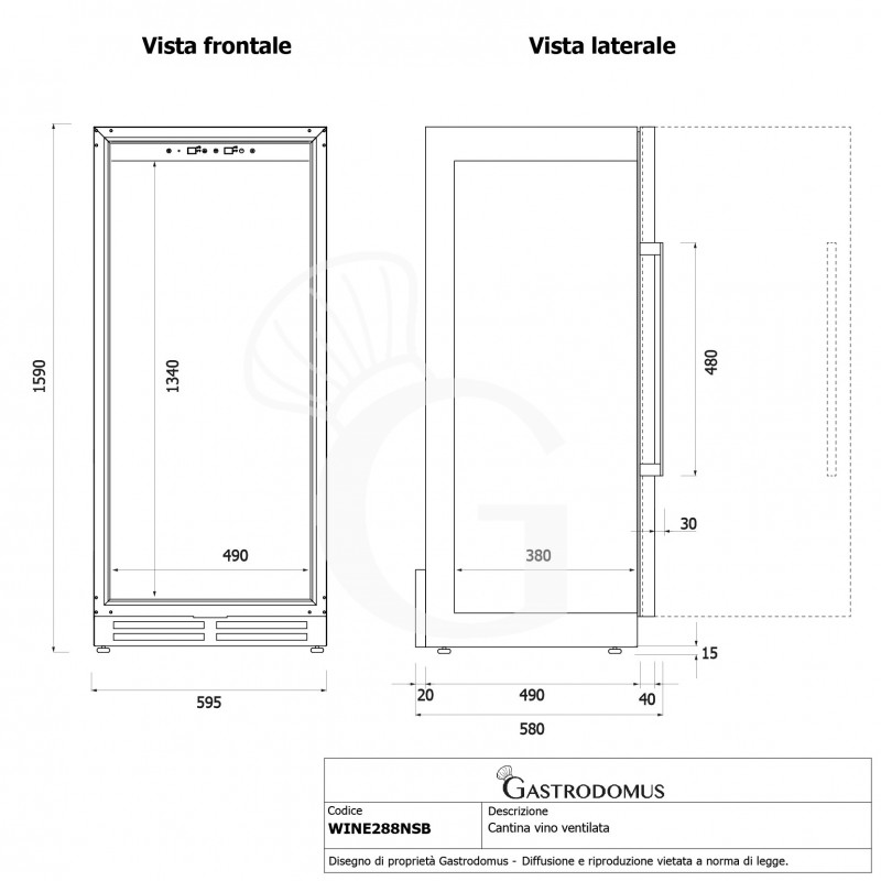 Cantina Vino Ventilata 288 LT 9 ripiani 67 bottiglie +5°C/+22°C