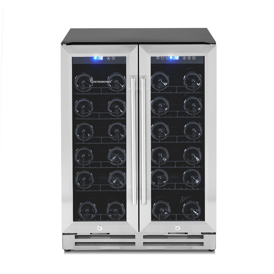 Cantina Vino Ventilata doppia temperatura porte inox 120 LT 12 ripiani 34 bottiglie +5°C/+12°C - +12°C/+22°C