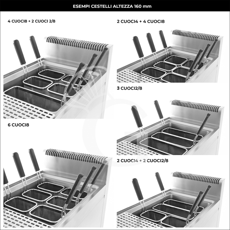 Cuocipasta professionale a gas su mobile chiuso 2 vasche 28 + 28 LT