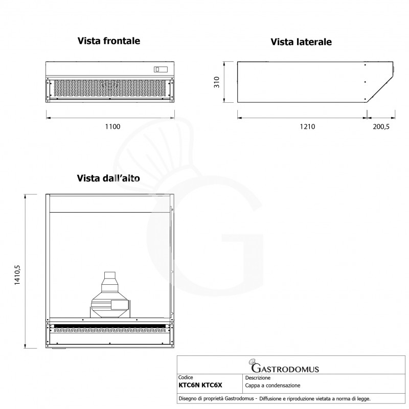 Cappa a condensazione per forni pizza L 1100 mm x P 1410,5 mm x H 310 mm
