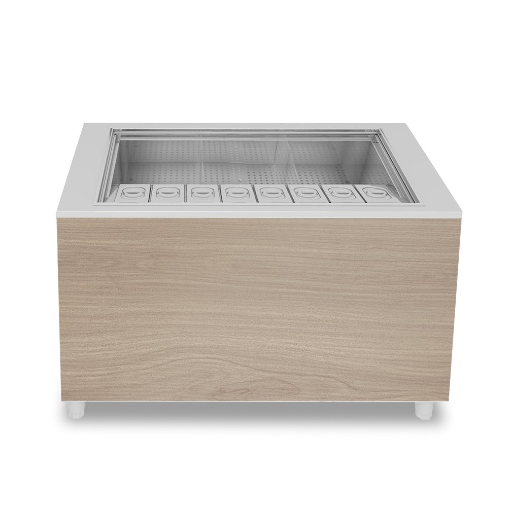 Banco cocktail su ruote con frontale in nobilitato legno L 1250 x P 682 x H 950 mm