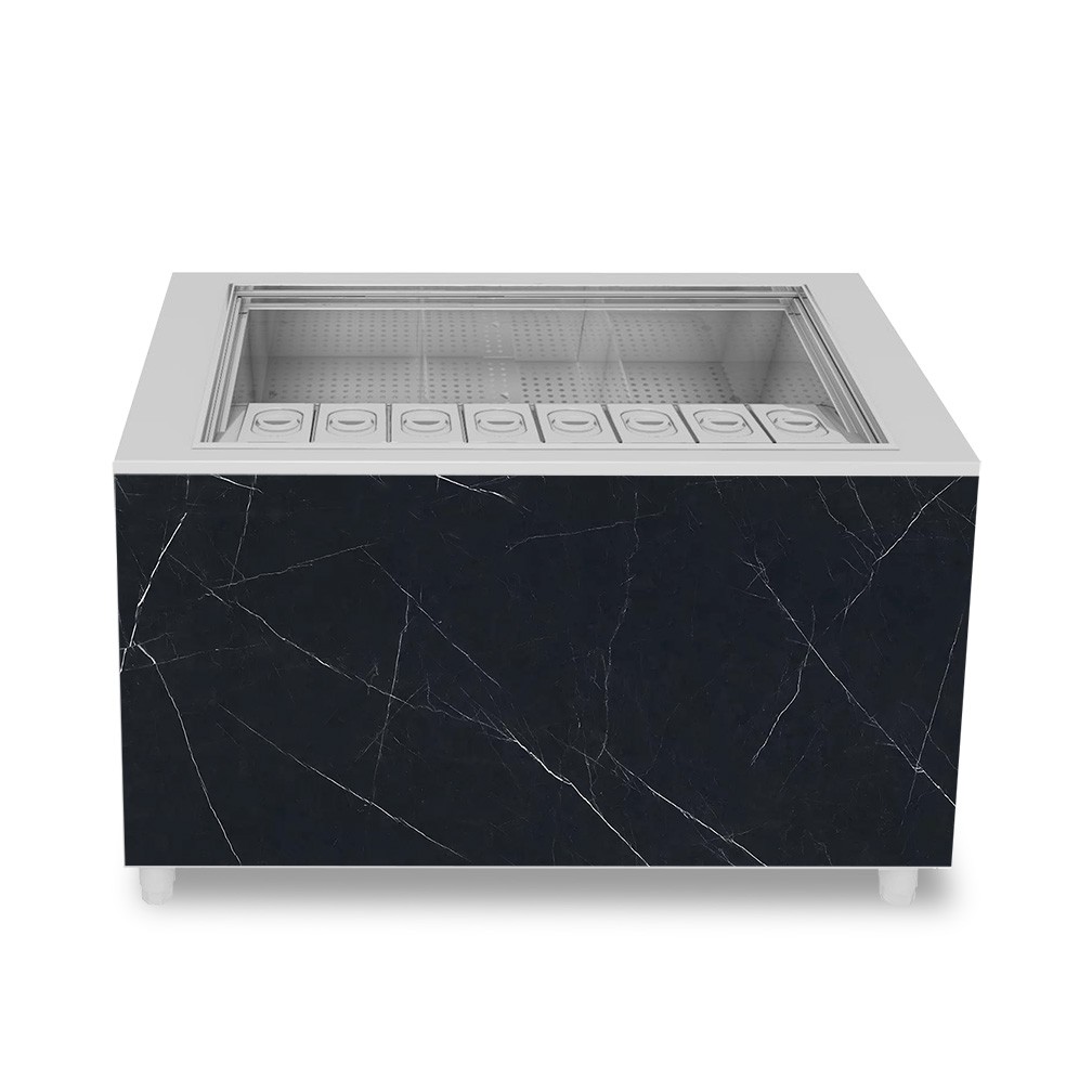 Banco cocktail su ruote con frontale in nobilitato nero marquina L 1250 x P 682 x H 950 mm