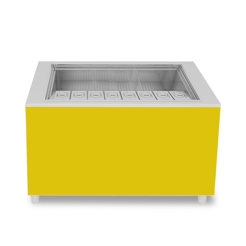 Banco cocktail su ruote con frontale giallo L 1250 x P 682 x H 950 mm