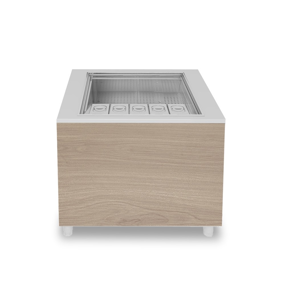 Banco cocktail su ruote con frontale in nobilitato legno L 1000 x P 682 x H 950 mm