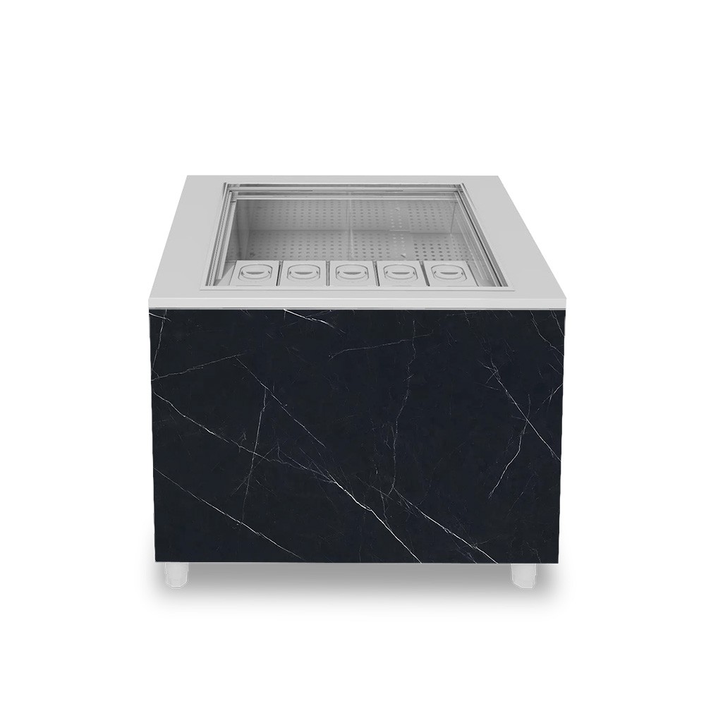 Banco cocktail su ruote con frontale in nobilitato nero marquina L 1000 x P 682 x H 950 mm