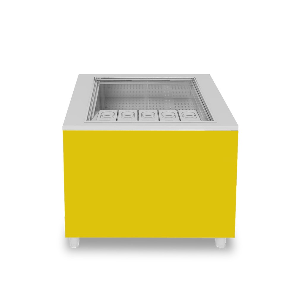 Banco cocktail su ruote con frontale giallo L 1000 x P 682 x H 950 mm