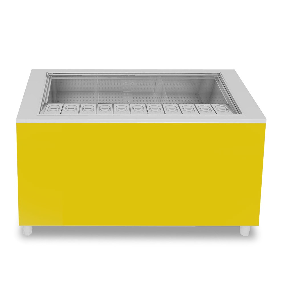 Banco cocktail su ruote con frontale giallo L 1500 x P 682 x H 950 mm