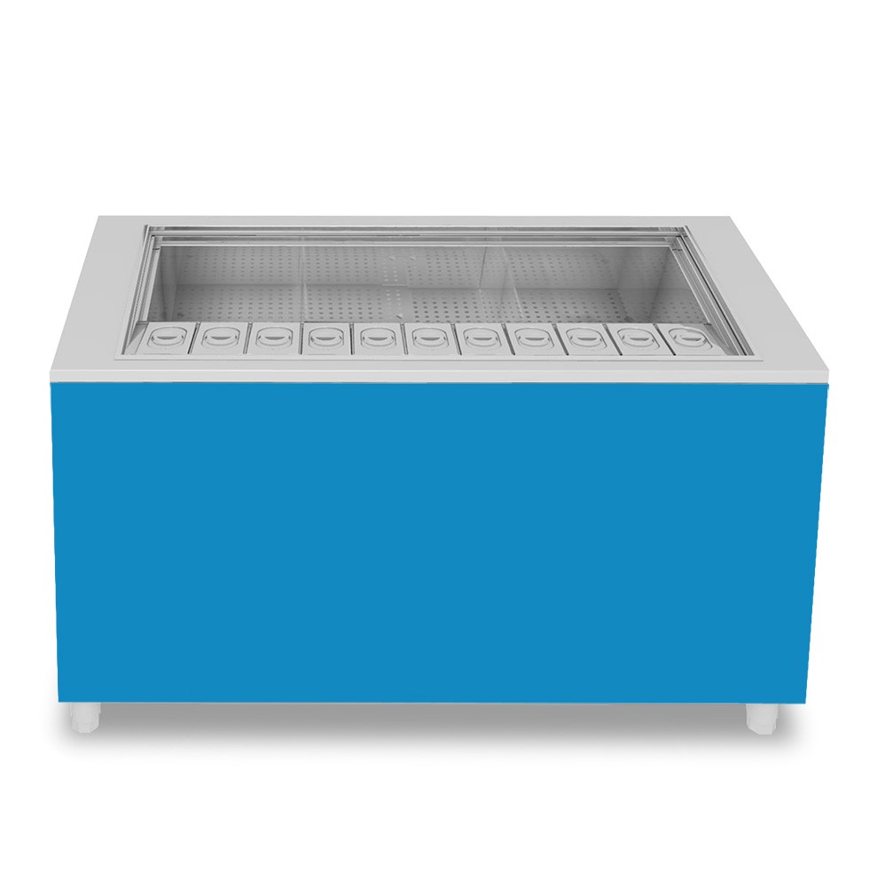 Banco cocktail su ruote con frontale blu L 1500 x P 682 x H 950 mm