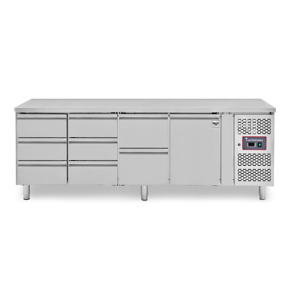 Tavolo Refrigerato con 6 cassetti da 1/3, 2 cassetti da 1/2, 1 porta, P 700 mm, -2°C/+8°C