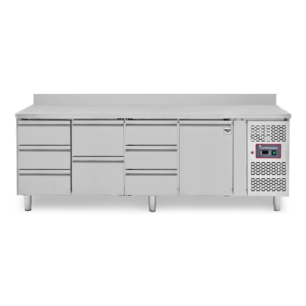 Tavolo Refrigerato 8 cassetti 1 porta 700 mm -2°C/+8°C alzatina
