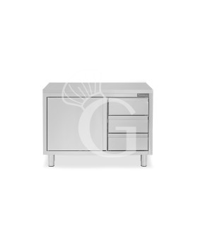 Tavolo armadiato, 1 porta battente, 3 cassetti sul lato destro, L 1000 mm x P 700 mm x H 850 mm