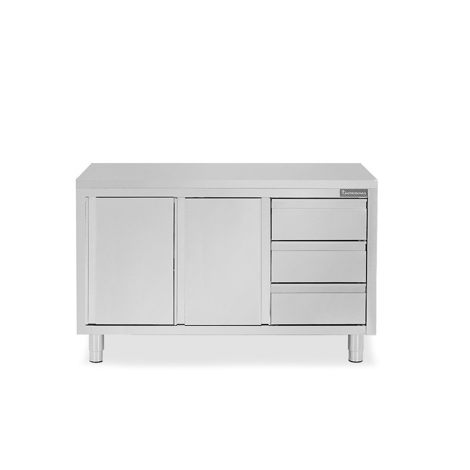 Tavolo armadiato, 2 porte scorrevoli, 3 cassetti sul lato destro, L 1500 mm x P 700 mm x H 850 mm