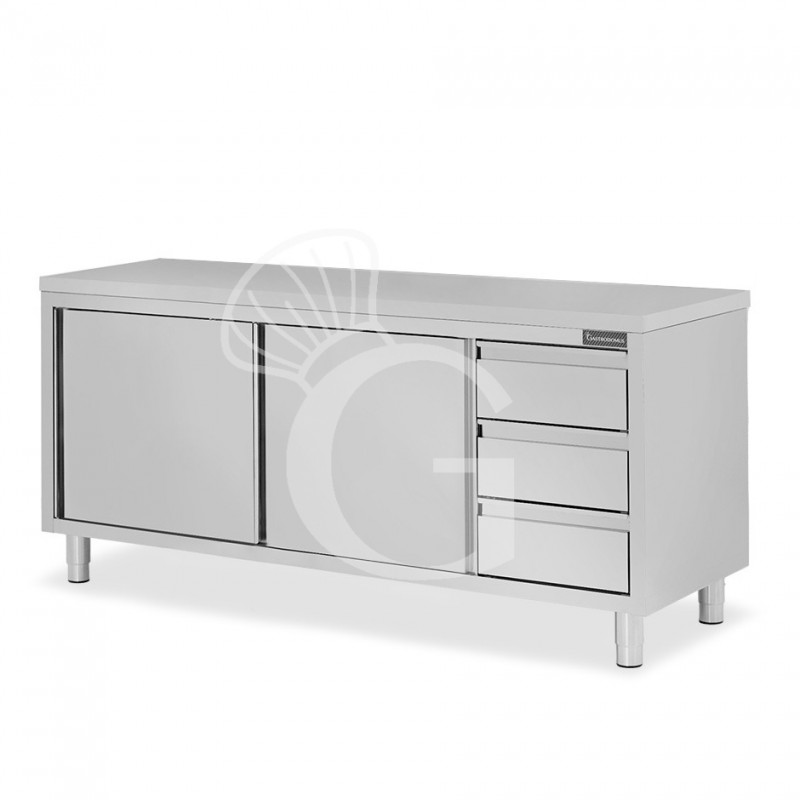 Tavolo armadiato, 2 porte scorrevoli, 3 cassetti sul lato destro, L 2000 mm x P 700 mm x H 850 mm