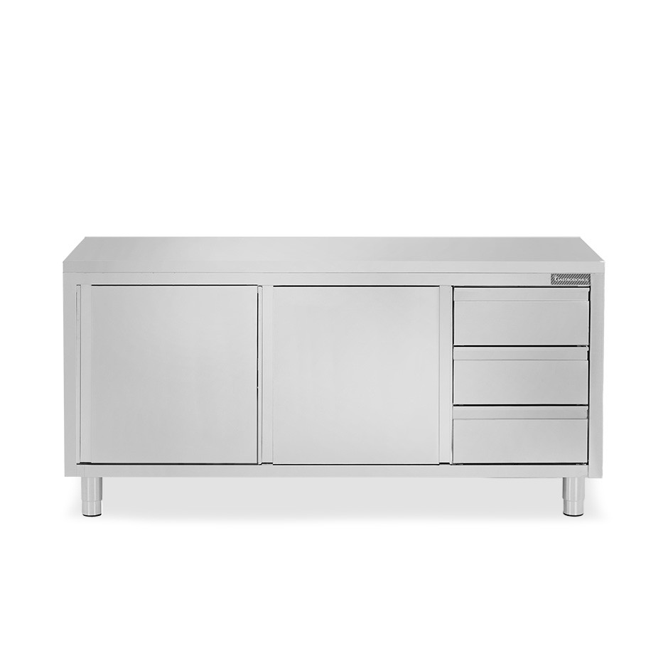 Tavolo armadiato, 2 porte scorrevoli, 3 cassetti sul lato destro, L 2000 mm x P 700 mm x H 850 mm