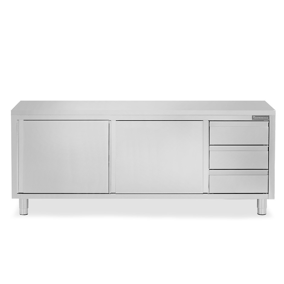 Tavolo armadiato, 2 porte scorrevoli, 3 cassetti sul lato destro, L 2200 mm x P 700 mm x H 850 mm