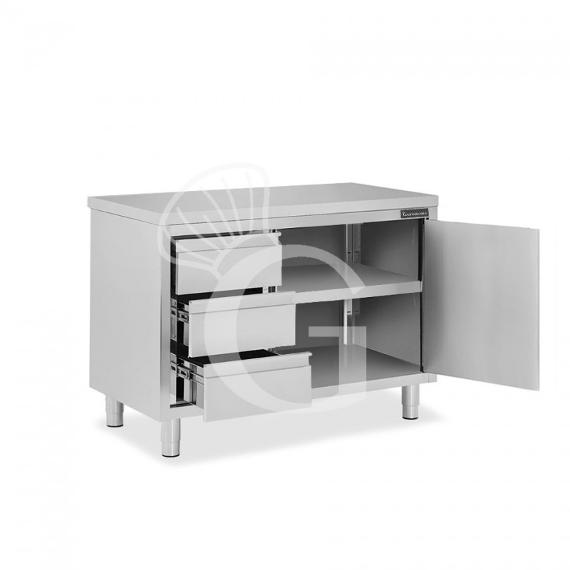 Tavolo armadiato, 1 porta battente, 3 cassetti sul lato sinistro, L 1000 mm x P 700 mm x H 850 mm