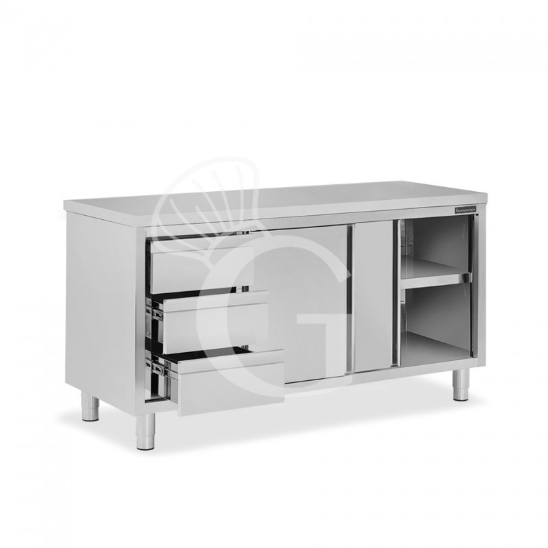 Tavolo armadiato, 2 porte scorrevoli, 3 cassetti sul lato sinistro, L 1700 mm x P 700 mm x H 850 mm