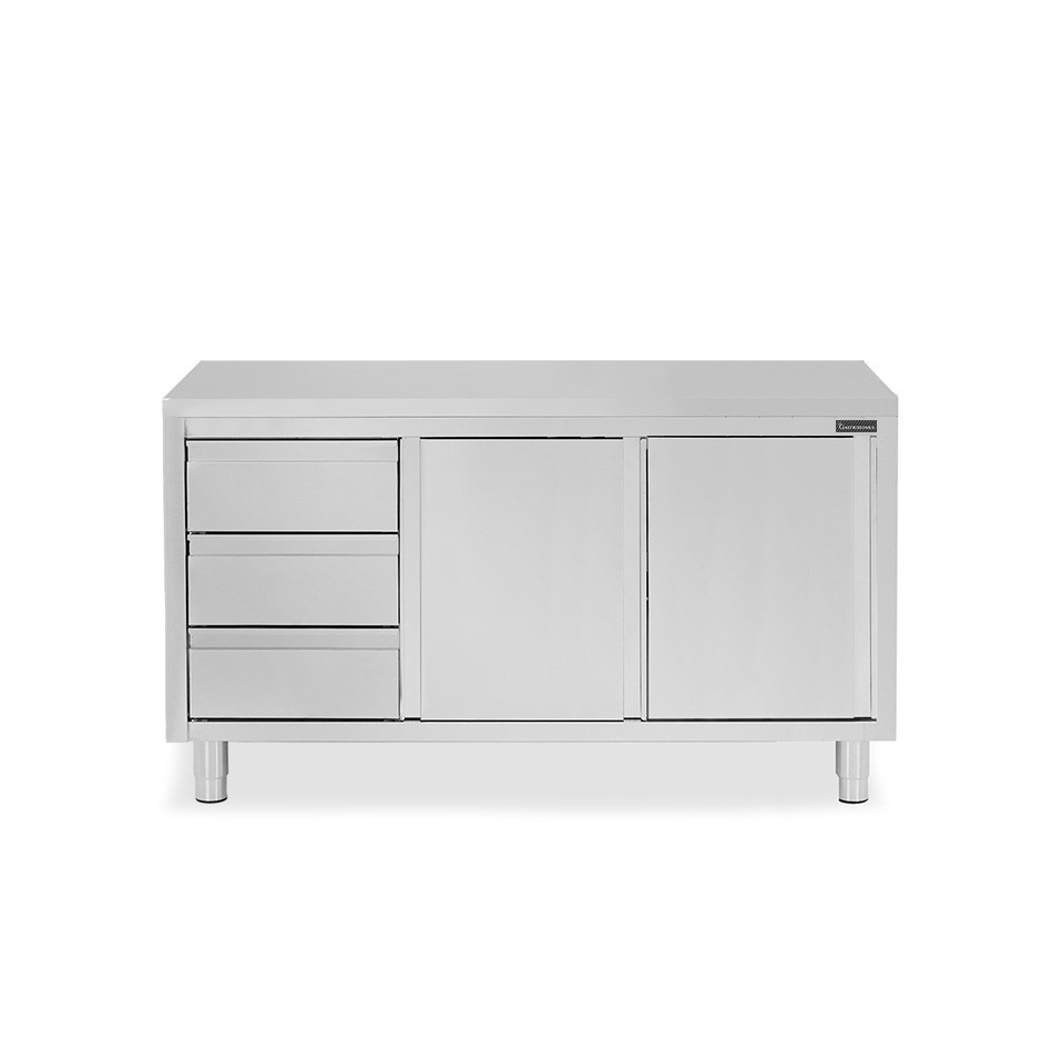 Tavolo armadiato, 2 porte scorrevoli, 3 cassetti sul lato sinistro, L 1700 mm x P 700 mm x H 850 mm