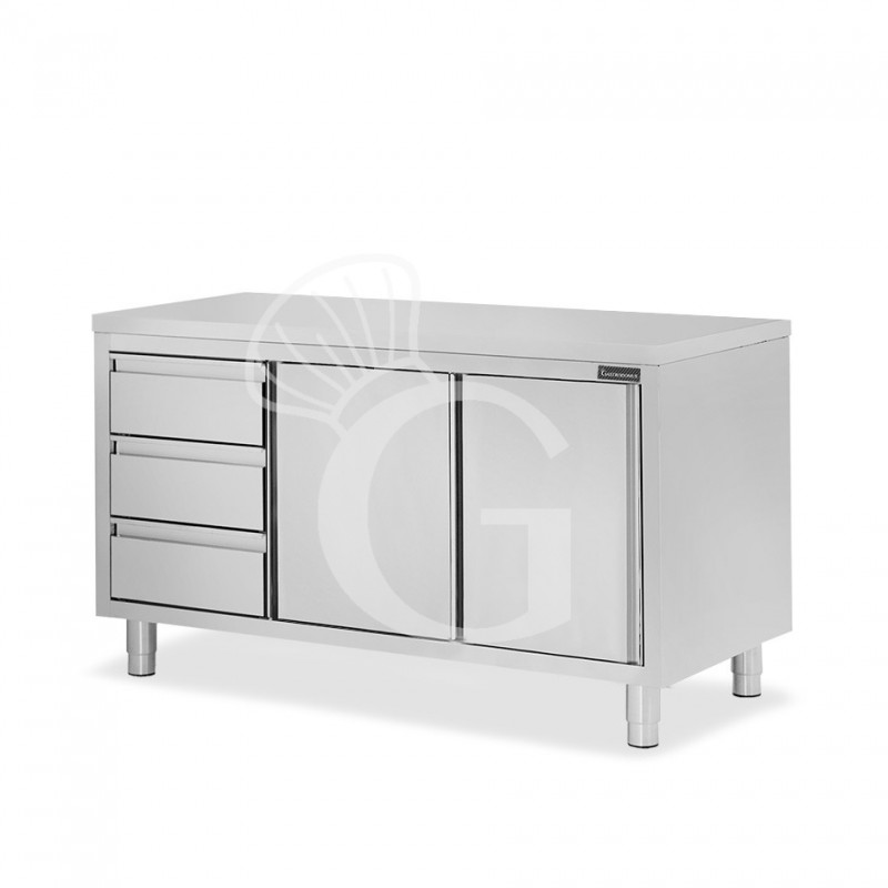 Tavolo armadiato, 2 porte scorrevoli, 3 cassetti sul lato sinistro, L 1800 mm x P 700 mm x H 850 mm