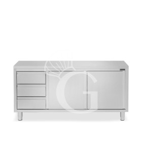 Tavolo armadiato, 2 porte scorrevoli, 3 cassetti sul lato sinistro, L 1900 mm x P 700 mm x H 850 mm