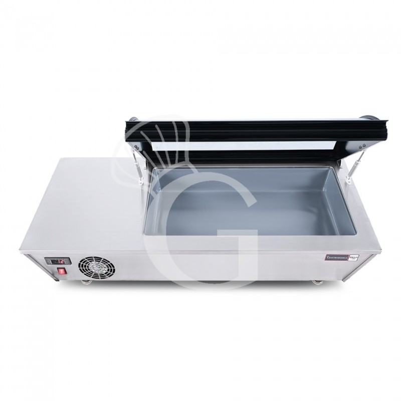 Refrigeratore da banco +2/+12°C - L 1950 mm x P 475 mm x H 320/350 mm, completo di 8 bacinelle