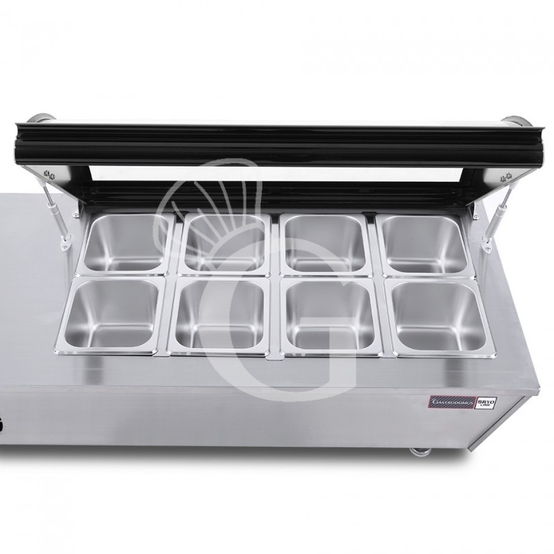 Refrigeratore da banco +2/+12°C - L 1950 mm x P 475 mm x H 320/350 mm, completo di 8 bacinelle