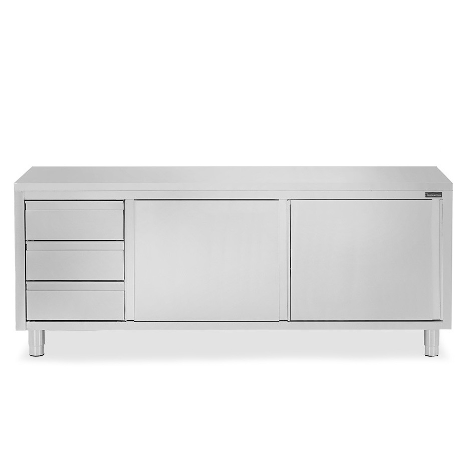 Tavolo armadiato, 2 porte scorrevoli, 3 cassetti sul lato sinistro, L 2200 mm x P 700 mm x H 850 mm