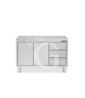 Tavolo armadiato, 2 porte battenti, 3 cassetti sul lato destro, L 1200 mm x P 700 mm x H 850 mm