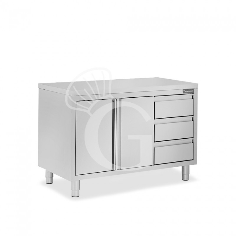 Tavolo armadiato, 2 porte battenti, 3 cassetti sul lato destro, L 1200 mm x P 700 mm x H 850 mm