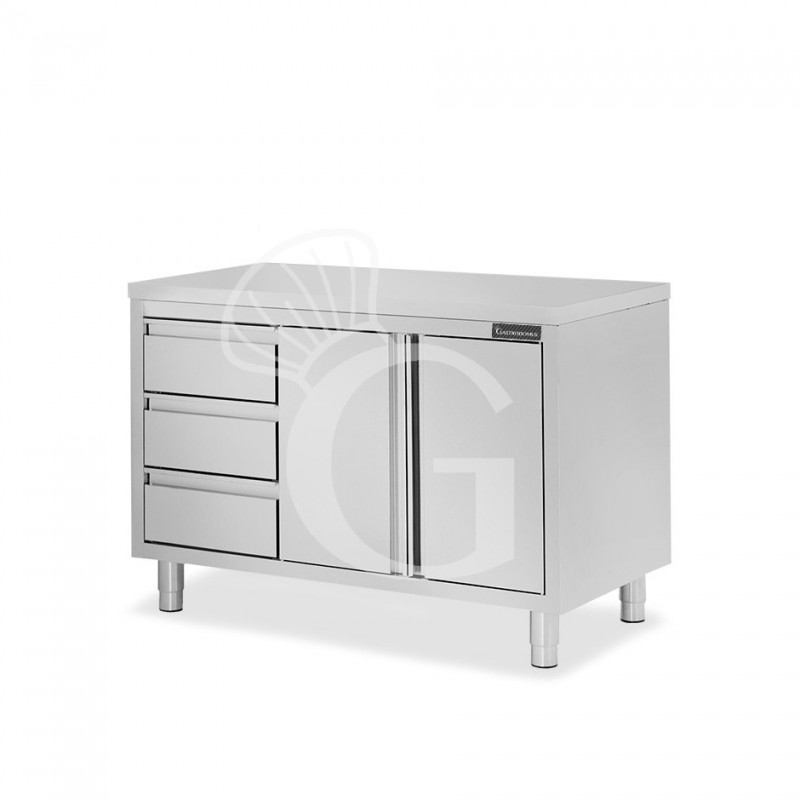 Tavolo armadiato, 2 porte battenti, 3 cassetti sul lato sinistro, L 1200 mm x P 700 mm x H 850 mm