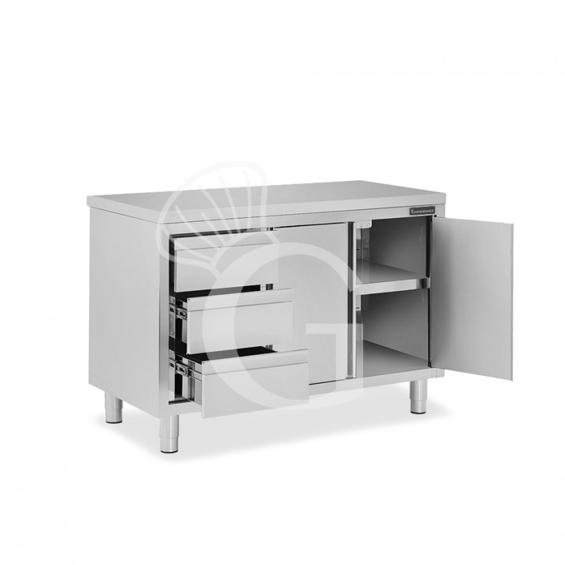 Tavolo armadiato, 2 porte battenti, 3 cassetti sul lato sinistro, L 1200 mm x P 700 mm x H 850 mm