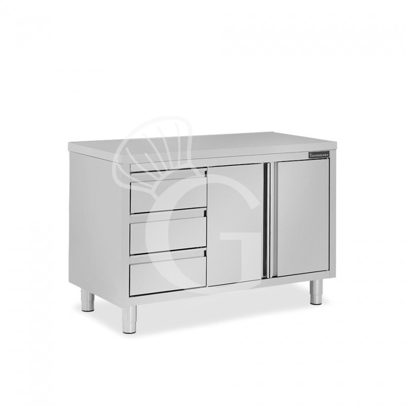 Tavolo armadiato, 2 porte battenti, 3 cassetti sul lato sinistro, L 1200 mm x P 700 mm x H 850 mm