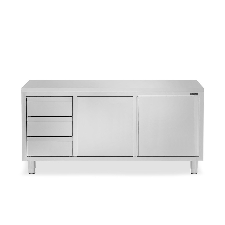 Tavolo armadiato, 2 porte scorrevoli, 3 cassetti sul lato sinistro, L 1900 mm x P 700 mm x H 850 mm