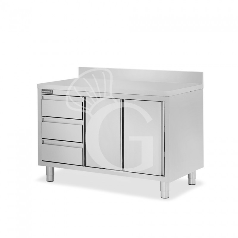 Tavolo armadiato,2 porte scorrevoli,3 cassetti a sinistra, alzatina, L1500 x P700 x H950mm