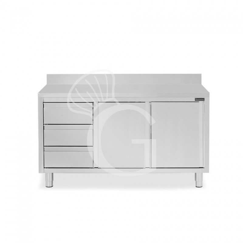Tavolo armadiato,2 porte scorrevoli,3 cassetti a sinistra, alzatina, L1700 x P700 x H950mm