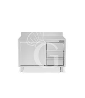 Tavolo armadiato,1 porta battente,3 cassetti a destra, alzatina, L1000 x P700 x H950mm