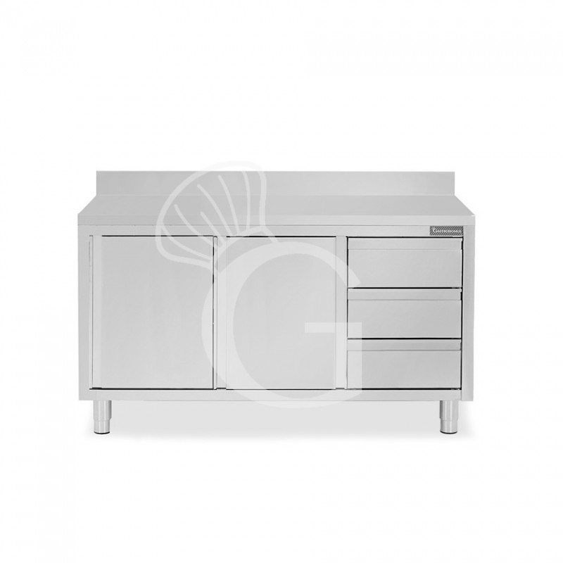 Tavolo armadiato,2 porte scorrevoli,3 cassetti a destra, alzatina, L1800 x P700 x H950mm