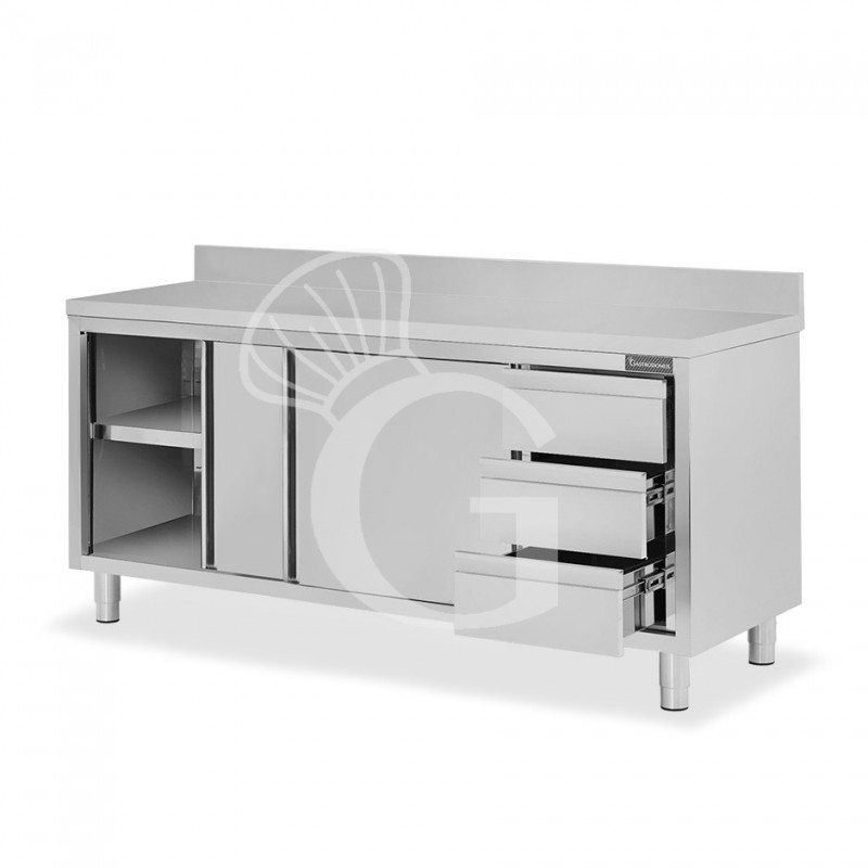 Tavolo armadiato,2 porte scorrevoli,3 cassetti a destra, alzatina, L1900 x P700 x H950mm