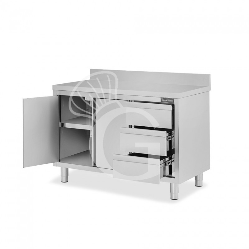 Tavolo armadiato,2 porte battenti,3 cassetti a destra, alzatina, L1200 x P700 x H950mm