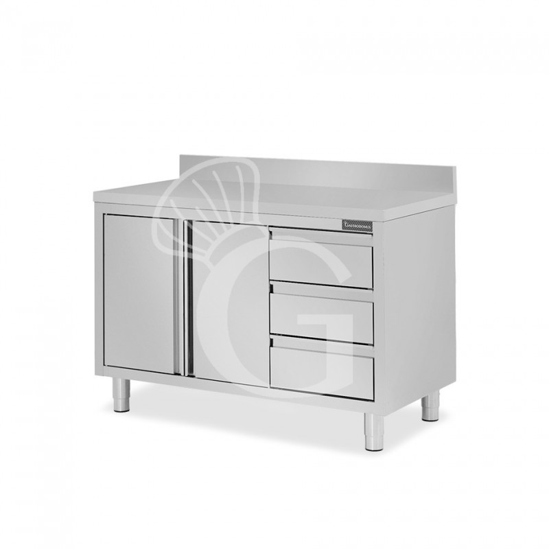 Tavolo armadiato,2 porte battenti,3 cassetti a destra, alzatina, L1200 x P700 x H950mm