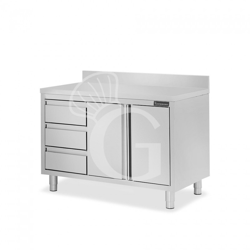 Tavolo armadiato,2 porte battenti,3 cassetti a sinistra, alzatina, L1200 x P700 x H950mm