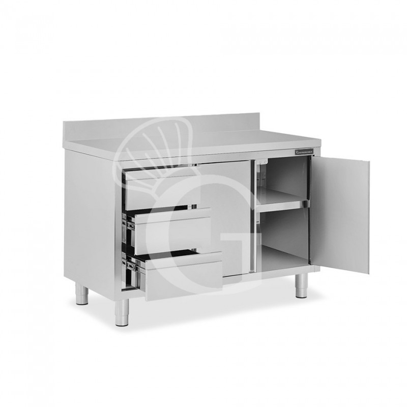 Tavolo armadiato,2 porte battenti,3 cassetti a sinistra, alzatina, L1200 x P700 x H950mm