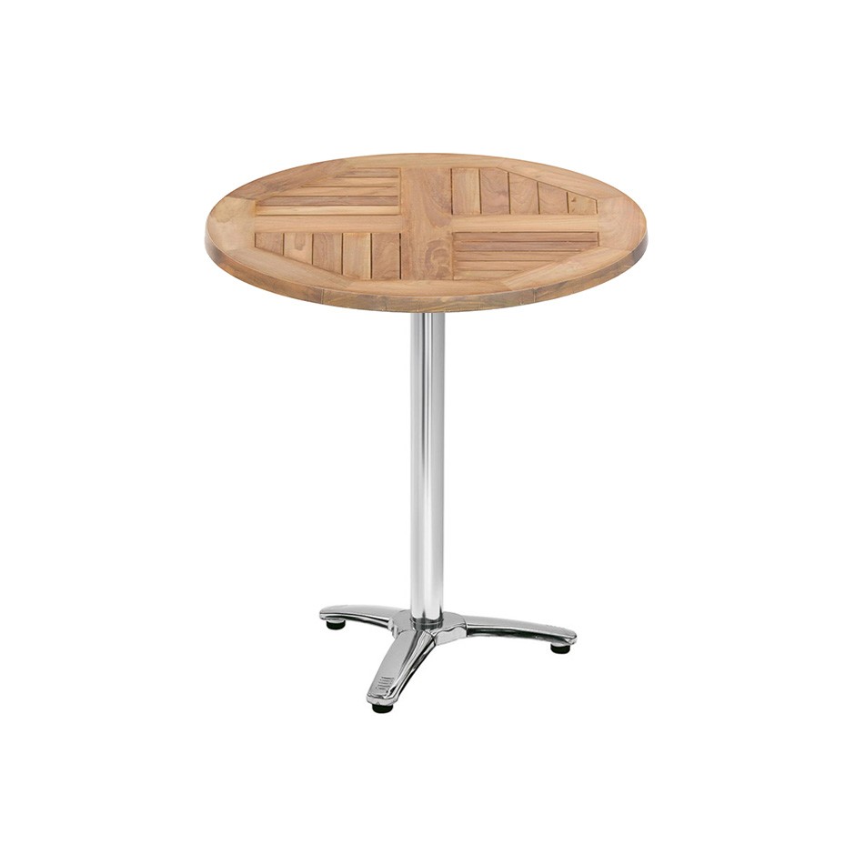 Tavolo rotondo piano in Teak e base in alluminio - Ø700xH730 mm
