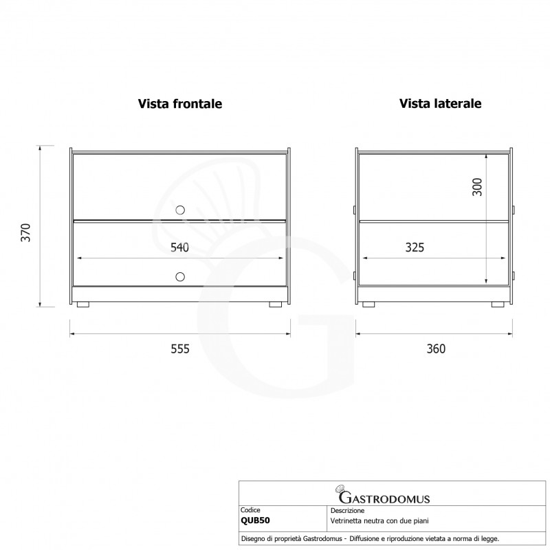 vetrina bar neutra porta brioches in vetro 2 ripiani in inox e vetro l 555 mm x p 360 mm x h 370 mm
